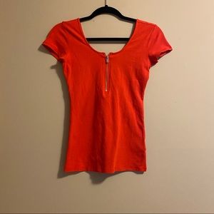 NWT Guess Orange Short Sleeve Top with Zipper